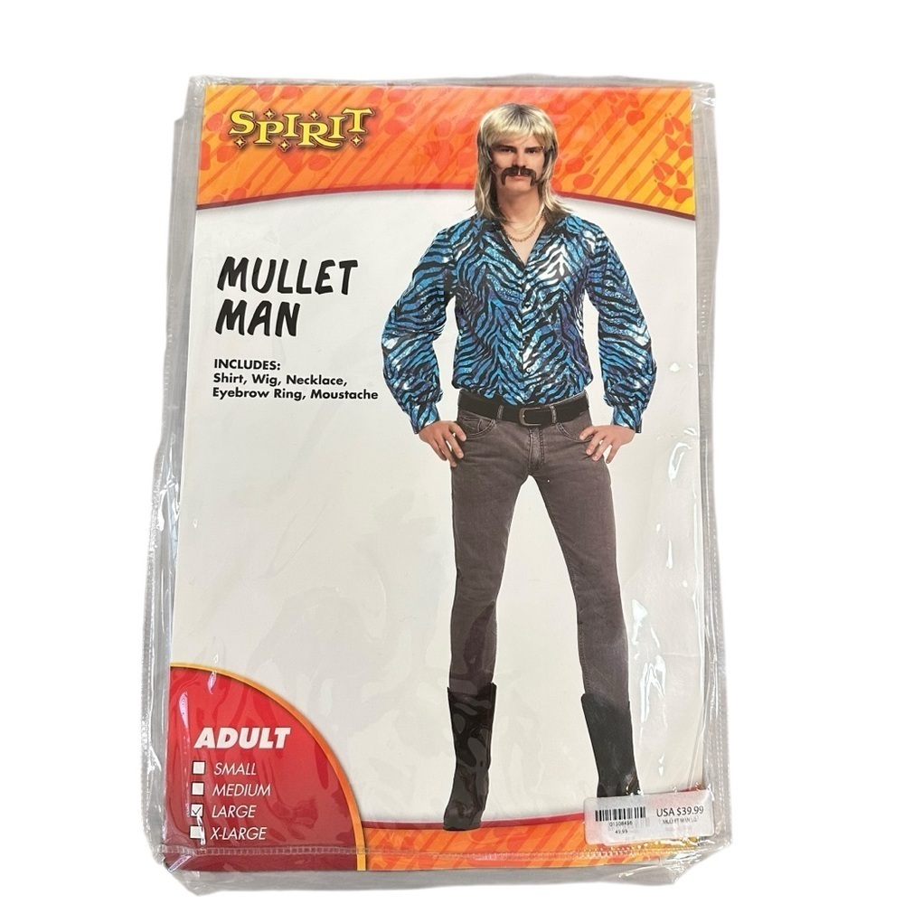 NWT Spirit Halloween Adult Large Tiger King Mullet Man Costume Wig Funny New